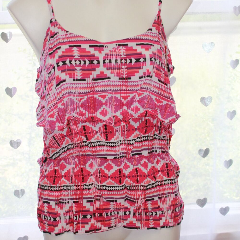 #290 I.N. San Francisco Pink White Black Detailed Dressy Tank Size XL